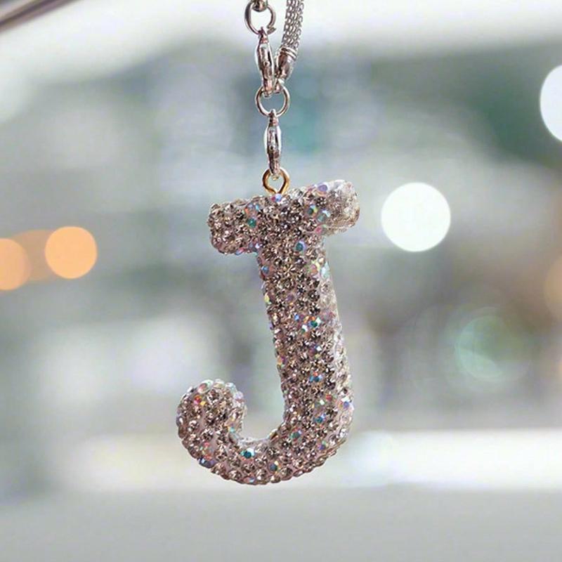 1pc Rhinestone A-Z Letter Car Rearview Mirror Pendant, Car Interior Decor