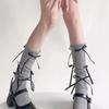 White Calf Socks for Women Summer Thin Bowknot Ballet Bubble Cuff Mary Jane Slouch Socks