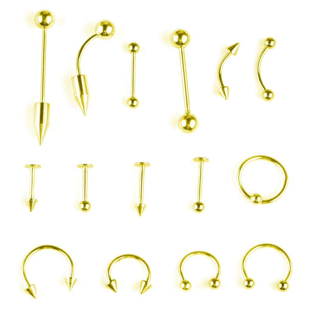 15 Kombinations-Zungennägel, gemischtes Set, Edelstahl, Lippennägel, Augenbrauennägel, Nasennägel, Nabelring-Piercing