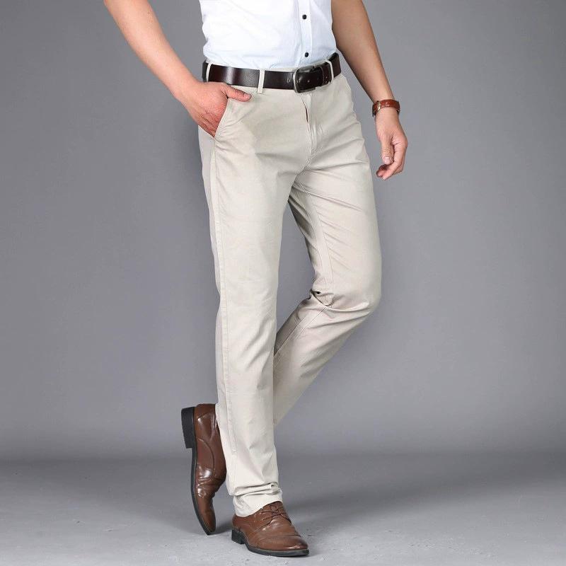 Men's Summer Casual Pants Straight Fit Triangle Pocket Thin Breathable Work Business Suit Trousers Plus Size Fashion
