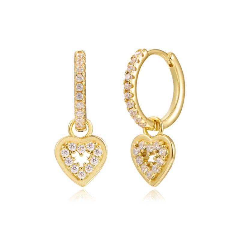 925 Silver Ear Needle Exquisite Heart Pendant Hoop Earrings Fashion Geometric Zircon Stud Earrings Women's Fine Jewelry