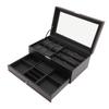 Pudełko na zegarki Etui na biżuterię Włókno węglowe Skóra PU 2 warstwy 6 przegródek Pudełko na zegarki i organizer na okulary przeciwsłoneczne