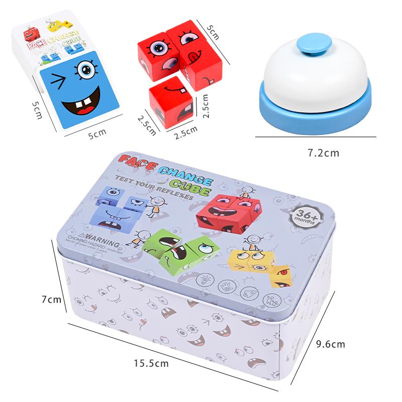 Large Learning Educational Toy Set Cards Emoticon Puzzle Face Change Cubes Wooden Toys Building Blocks Game For Children Kids