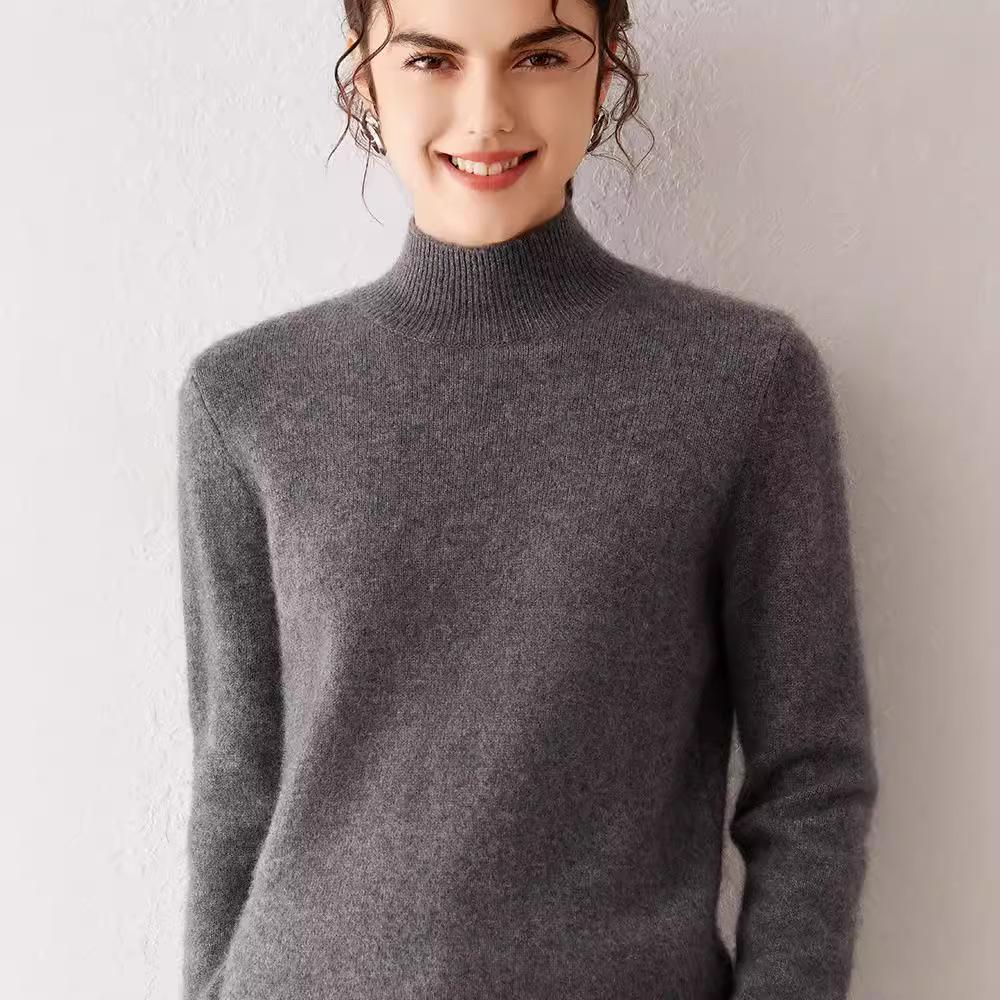 Women's Cashmere Knit Long Sleeve Base Layer Top - Warm, Loose, and Versatile for Autumn/Winter