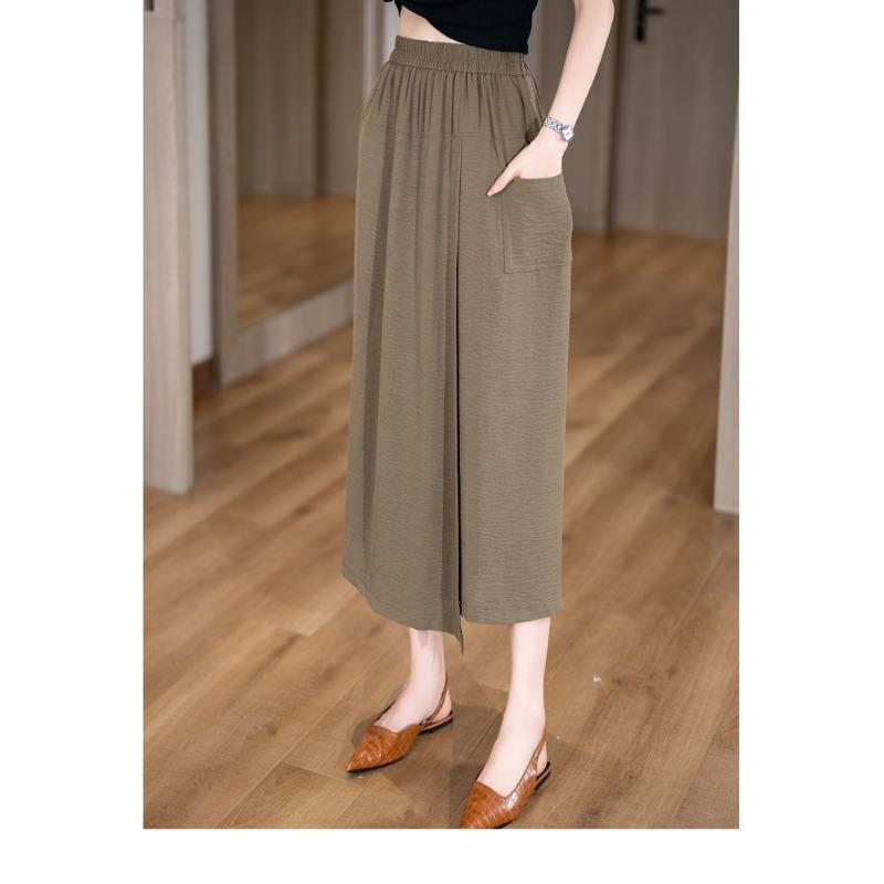 Womens Solid Split Wide Leg Pants Casual High Waist Culottes Skirt Pants