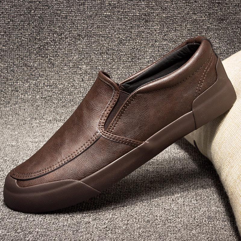 Soft Black Moccasin Velvet Round Toe Men's Leather Shoes Flat Loafers Male Casual Shoe Elegant Common Size 45 Legitimate Social