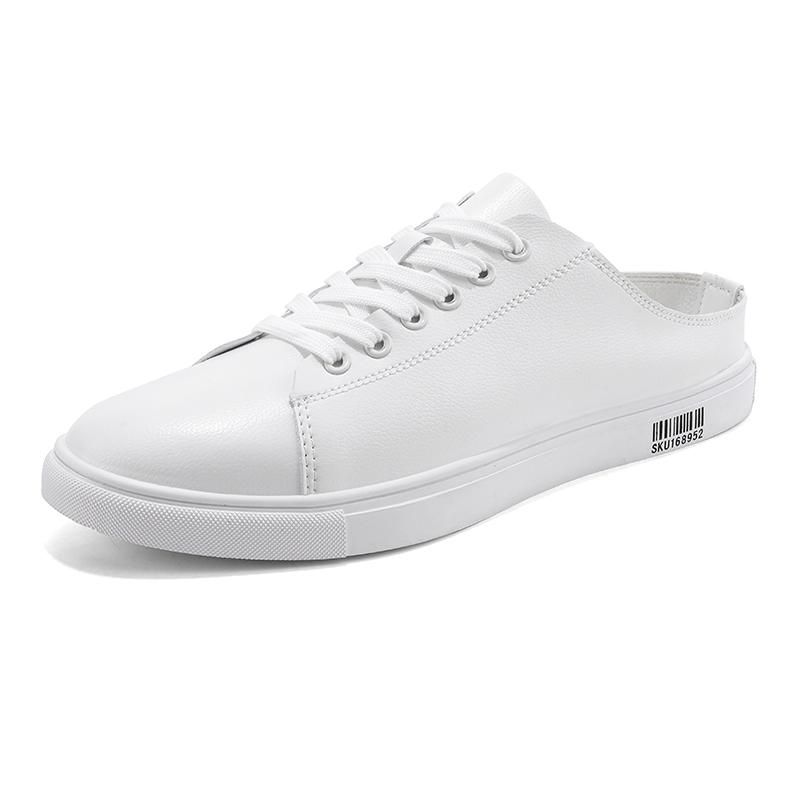 New Summer Mens Casual Leather Shoes Slip on Half Shoes for Man Breathable Flats Personality Man Slippers Handmade Muller Shoes