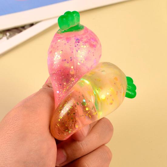 1/2/3/4Pcs Mini Radish Squeeze Toy Stress Relief Clear Glitter Radish Stress Sugar Ball Sensory Toy Decompression Fidget Toy Party