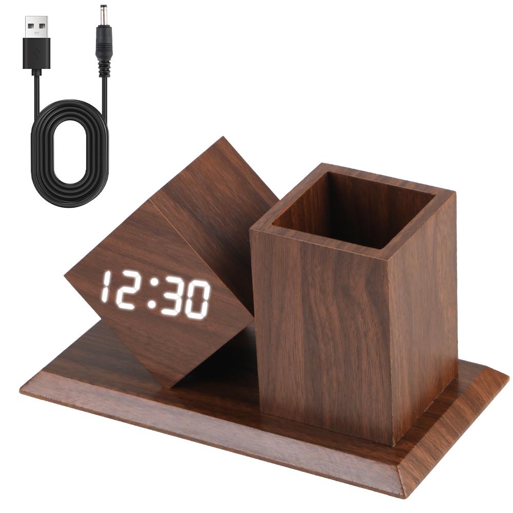 

Светодиодный цифровой держатель ручки для студента, будильник, деревянные батарейки, питание контролируется температурой светодиодных часов