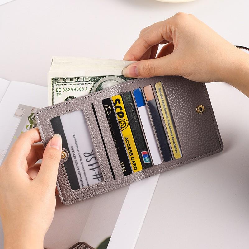 Slim 2-Fold PU Leather Wallet Women With Stitched Detail Multi-Card Slots Snap Lightweight Minimalist Design