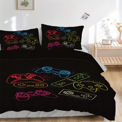 Video Game Controllers Neon Artwork Bedding Set Comforter Cover Gift for Bedroom,Includes 1 Cover and 2 Pillowcases, No InsertB663