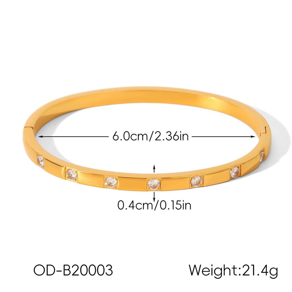 18K Gold-Plated Diamond-Studded Stainless Steel Bangle – Light Luxury Zircon Autumn/Winter Bracelet for Women