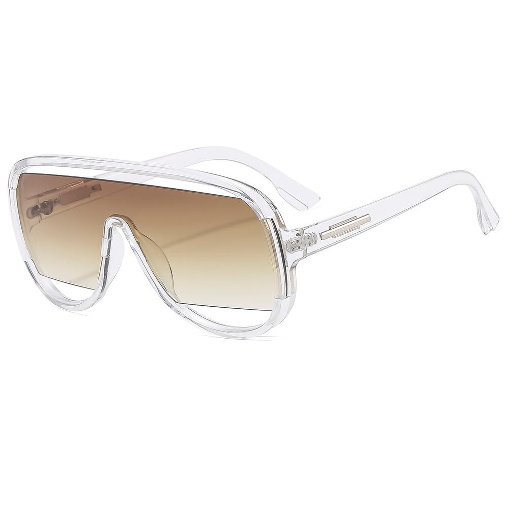 

Fashion Oversized Pilot Men Unique Hollow Sunglasses Women Retro One Piece Gradient Mirror Shades Uv400 Rimless Sun Glasses as picture