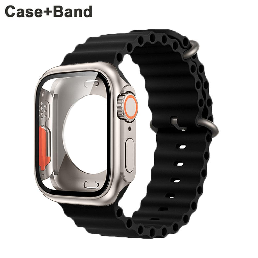 Cinturino in nylon + custodia per Apple Watch Custodia 44mm 45mm 41mm 40mm Copertura in vetro temperato Cambia in Ultra per iWatch Serie 8 7 SE 6 5 3