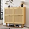 Schuhschrank mit 4 Klappschubladen, Rattan mit Metallgriffen, für Flur, Schlafzimmer, Wohnung, Landhausstil, Maße: 100 x 25 x 90 cm