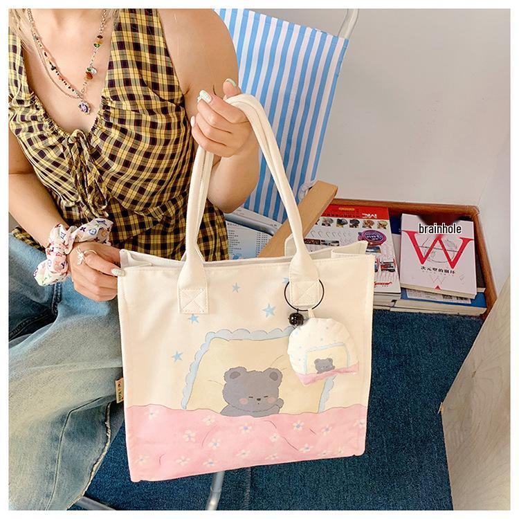 Large Capacity Japanese Korean Style Cute Graffiti Canvas Crossbody Bag for Students