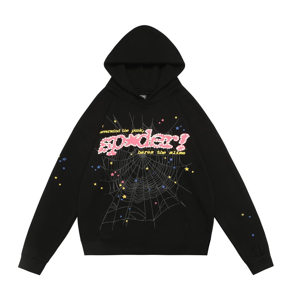 Cross-border beauty tide sp5der loose American hip-hop street casual loose and versatile pure cotton hooded sweater printing