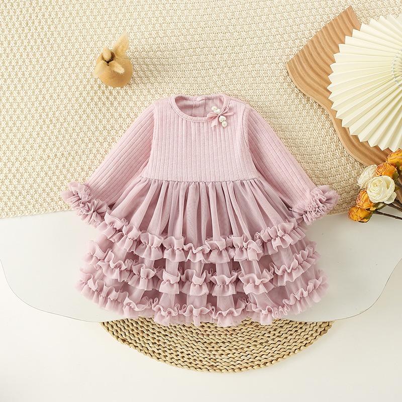 Little Girls Kids Princess Dress Simple French Style Solid Color Children Casual Dress