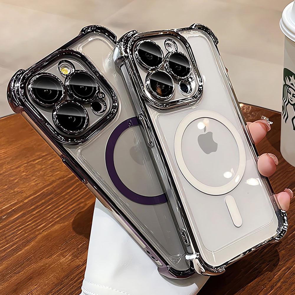 For Magsafe Shockproof Plating Phone Case For iPhone 16 15 14 13 12 11 Pro Max Plus Cover For Iphone 16 Pro Max Magnetic Cases