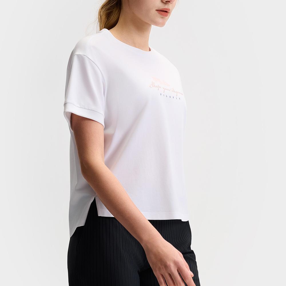 Fila Fitness Versatile Comfortable Casual Sports Simple Skin-Friendly Short Sleeve T-Shirt Women T-Shirts Jade-White A11W521107F-WT