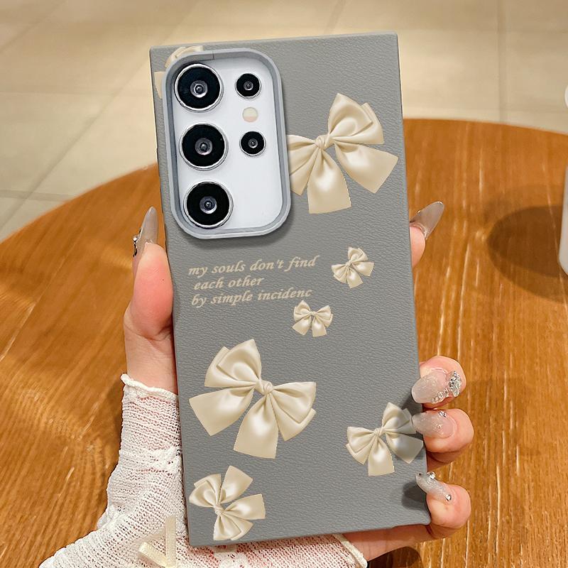 Bowknot Print TPU Soft Leather Texture Magnetic Case For Samsung S25 S24 FE S23 Ultra S22 S21 Wireless Charge Matte Shockproof Slim Phone Cover