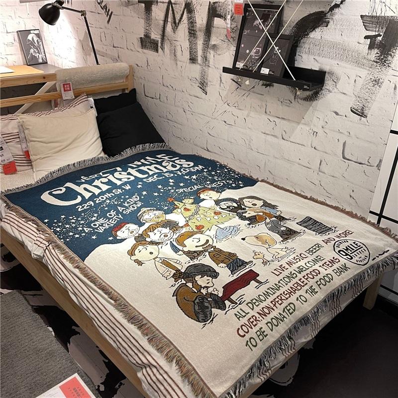 Retro Cartoon Sofa Blanket Cotton Throw Warm Christmas Living Room Couch Towel Soft Cozy Sofa Cover Decorative Blanket