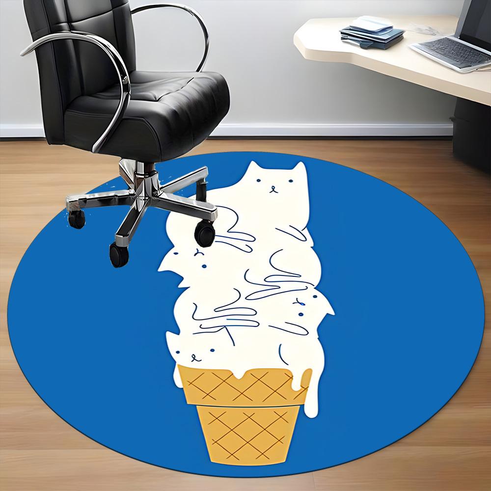 1pc Ice Cream Cone Cat Office Round Area Rug,  Mat Suitable ForOffice, Under Office Chairs Bedroom Living Room Home Decor, Room Deco