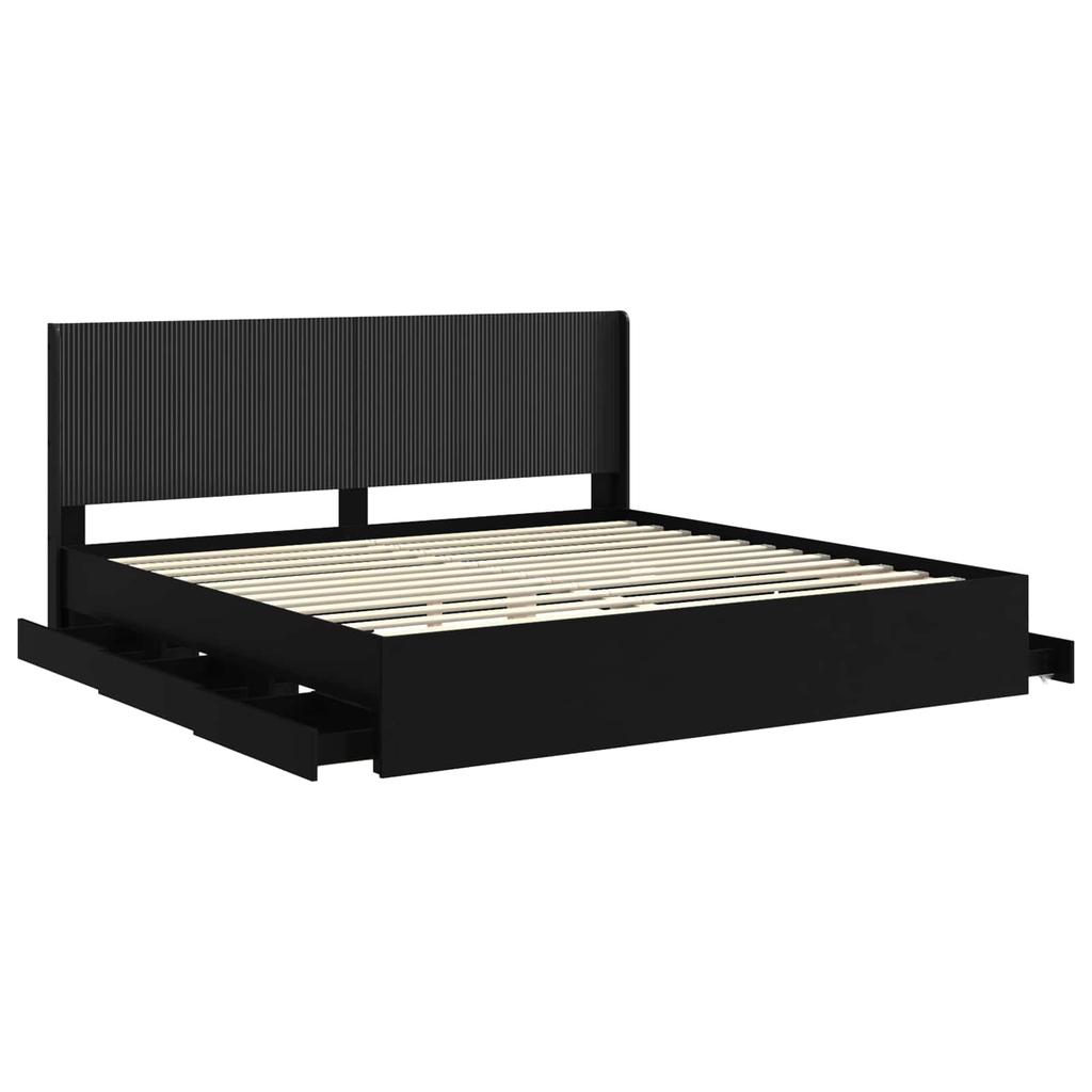 Bed Frame with Storage and Headboard Black 180 X 200 Cm