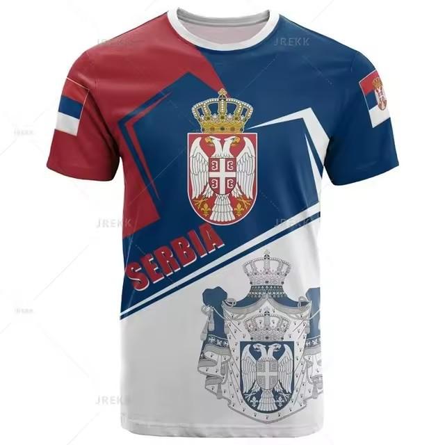 3D Printed Loose Summer New Serbia Men's Casual T-shirt Serbia Logo National Emblem