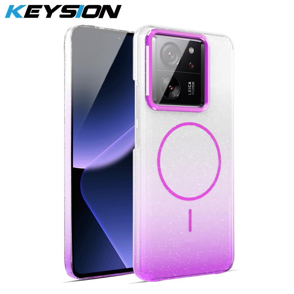 

KEYSION Luxury Gradient Glitter Magnetic Phone Case for Xiaomi 13T Pro 5G Transparent Hard PC Shockproof Cover for Xiaomi 13T 5G for Xiaomi 13T Pro 5G фиолетовый