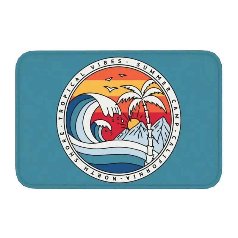 Retro Surfing Front Door Mat Anti-Slip Outdoor Absorbent Summer Beach Surfer Doormat Kitchen Balcony Entrance Rug Carpet