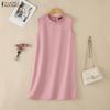 ZANZEA Women Casual Round Neck Solid Color Summer Sleeveless Dress