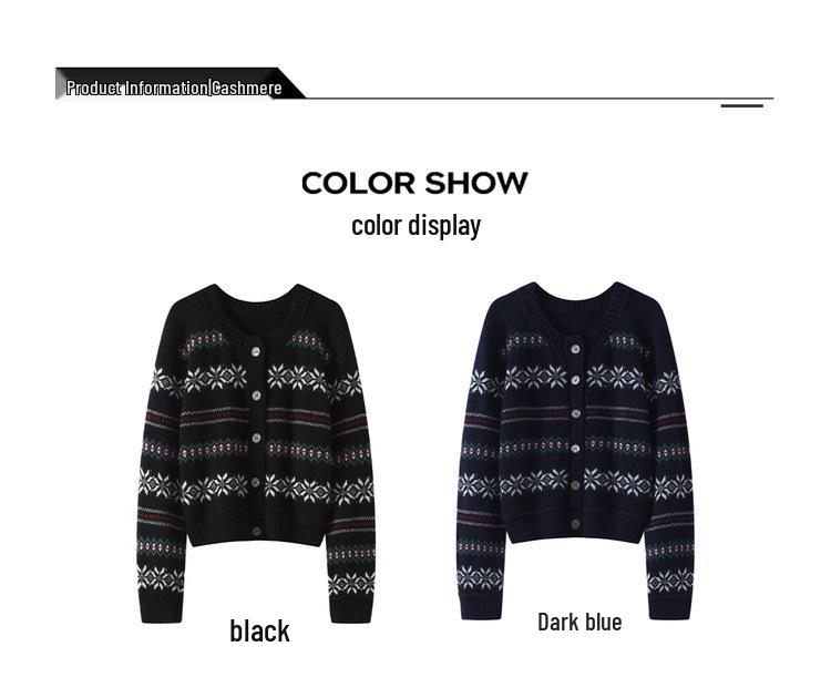 Cashmere Women's Retro Jacquard Loose Knit Cardigan - Old Money Style, Autumn Winter Fair Isle