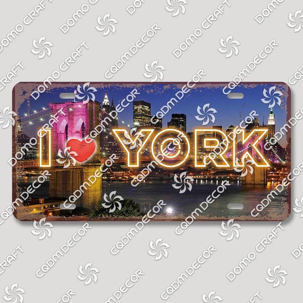 Ретро Городской Пейзаж Металлическая Пластина в Стиле Номерного Знака для Кафе Гостиной