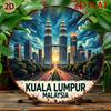 D Flat A Round Metal Sign Featuring a Retro Design of Kuala LumpurS Cityscape Perfect for Home Or TravelThemed Decoratio