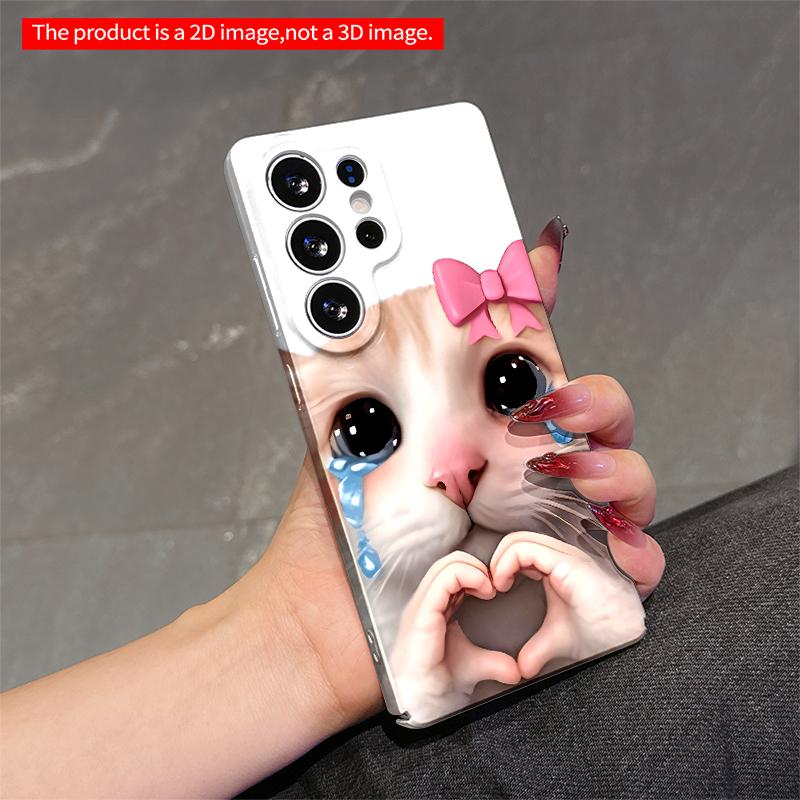 2DFlat Samsung phone case Cute Kitten with Pink Bow and Heart Hands Applicable to Galaxy S22 S23 S24 S25ULTRA S26 A12 A13 A14 A15 A16 A34 A35 A54 A55