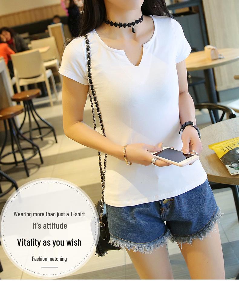 2023 Women's Korean Style Slim Fit Solid Color Short Sleeve T-shirt