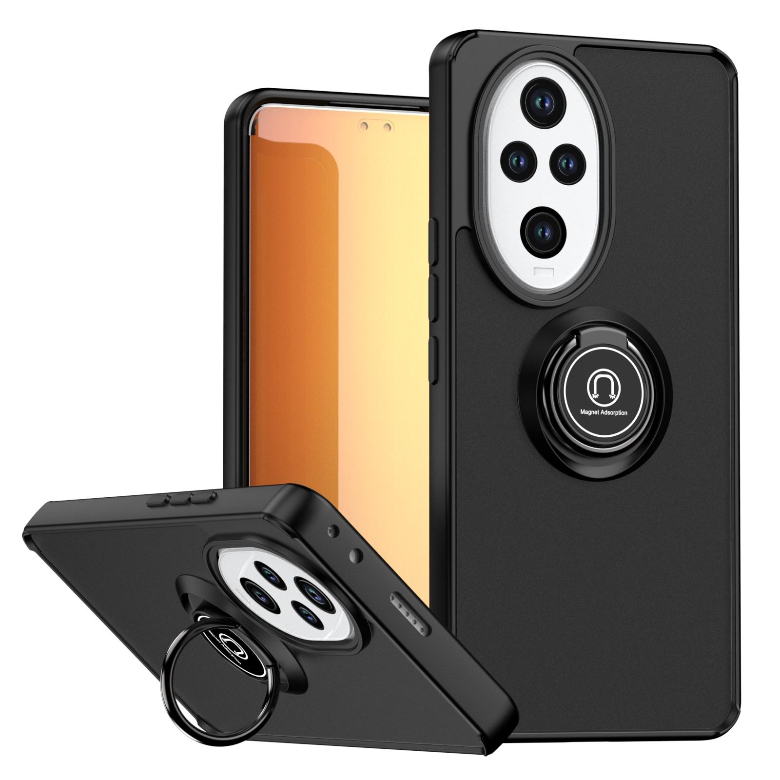 

Новый противоударный вращающийся чехол-подставка для Honor 200 Pro с металлическим кольцом и магнитным автомобильным держателем For Honor 200 Pro чёрный