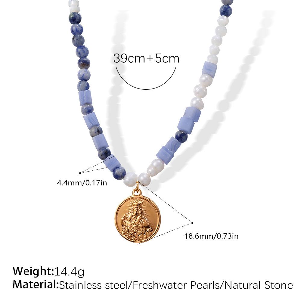 High Quality Freshwater Pearl Necklace Stainless Steel Pendant Cold Wind Geometry Natural Stone Mix And Match Necklace