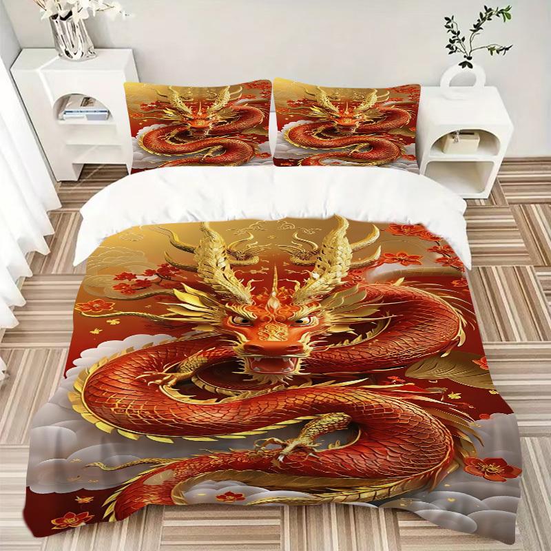 3pcs Dragon Artwork Duvet Cover Set, 1 Duvet Cover + 2 Pillowcases (No Insert), High-Definition Print, Home & Dorm yy251123003