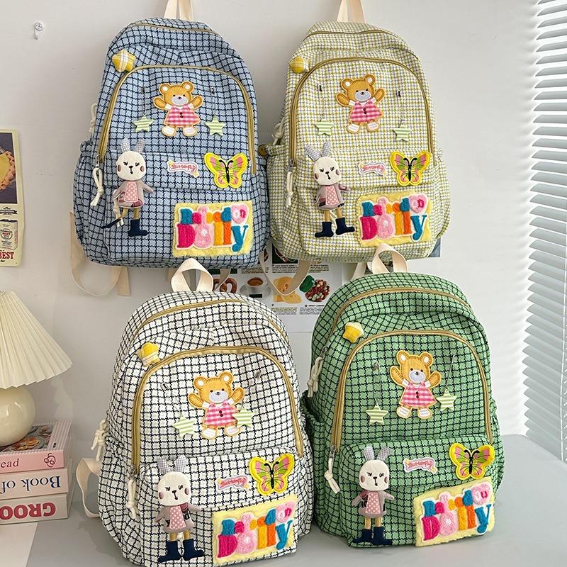 School bag plaid school bag female college student backpack small fresh soft girl cute contrasting color popular backpack