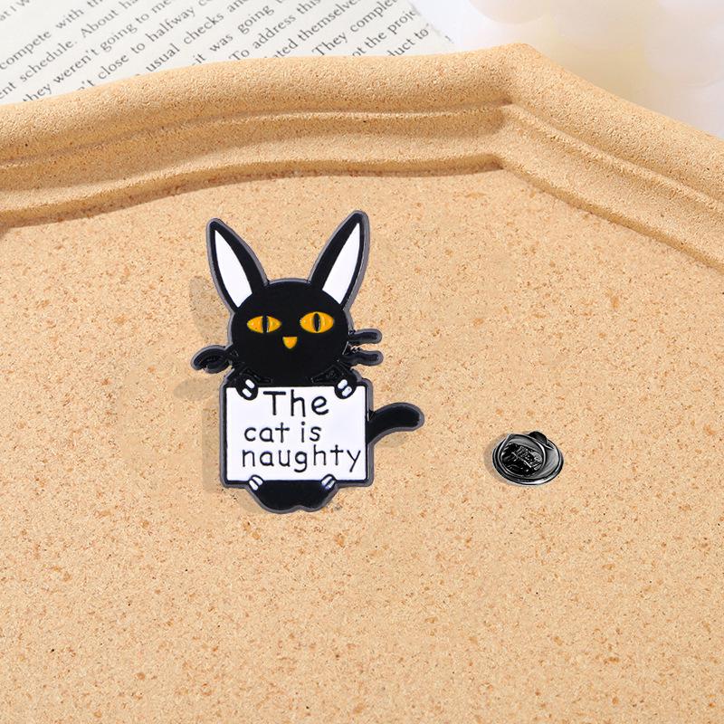 Cartoon Kitten Metal Brooch - Cute Black Cat with Gun