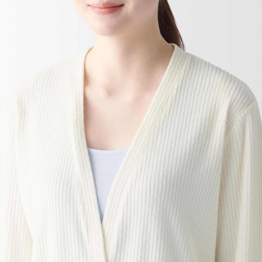MUJI Pile Rib Long XL Women's Cardigan, FD1JTA4S, Ivory, Women's
