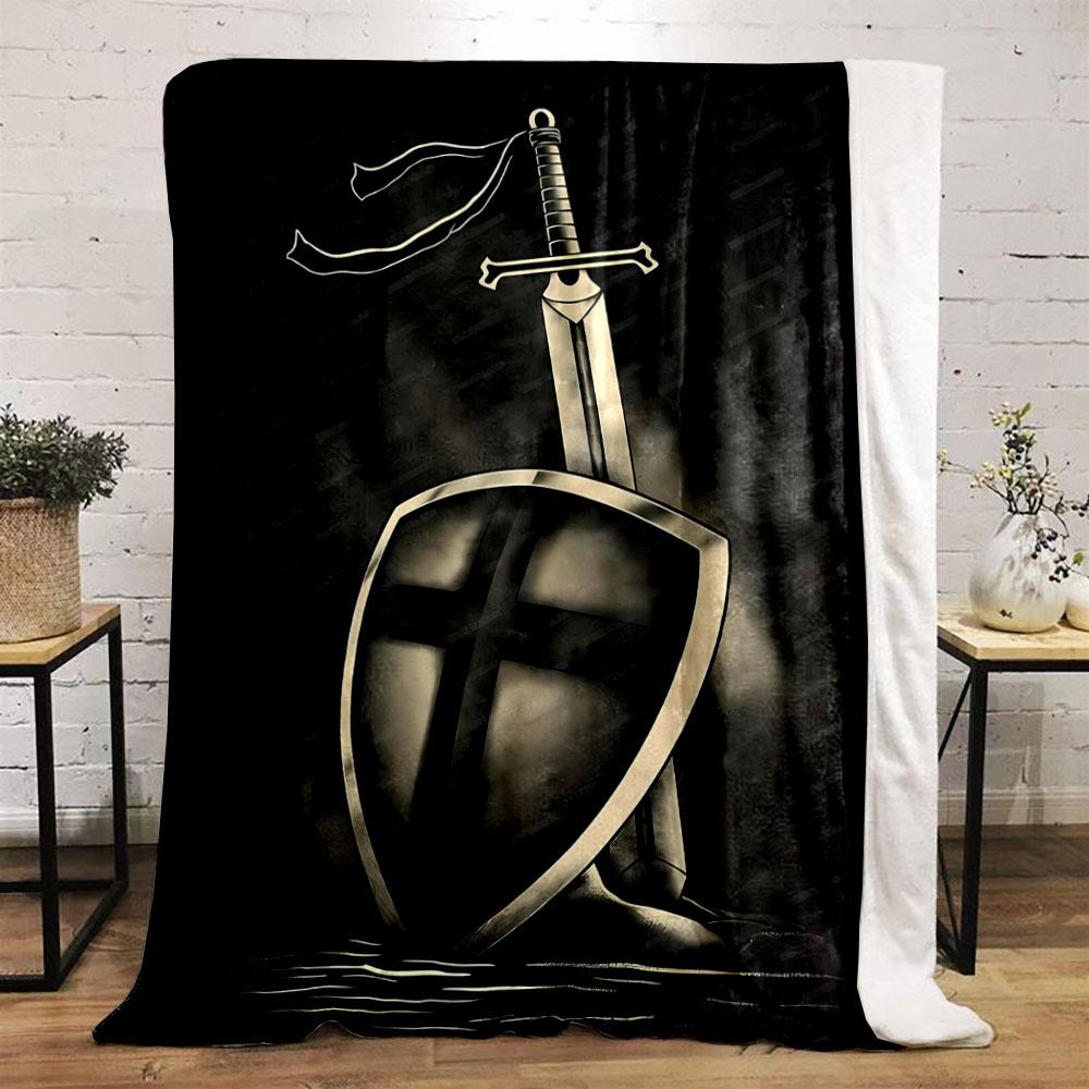 Crusader Sword Shield Blanket  Printed Blanket for Living Room Bed Couch lunch break Soft Cozy Blanket for Friend's festival Gift