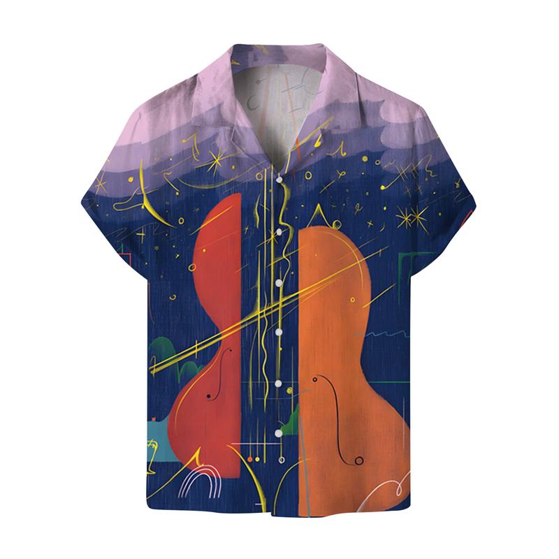 Summer New Music Guitar Print Rock Hip-hop Top Men's Quick Drying Short Sleeved Beach Shirt