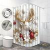 1Pc Imitation Relief Christmas Reindeer Print Waterproof Shower Hanging Curtain With Multiple Sizes 12 Hook Easy Installation