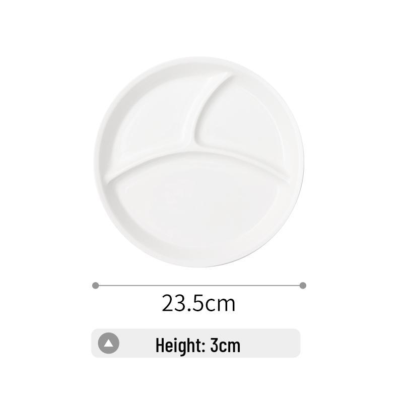 White Ceramic Divided Plate for Home Use - Three & Four Compartments - Creative Fitness Separator Plate