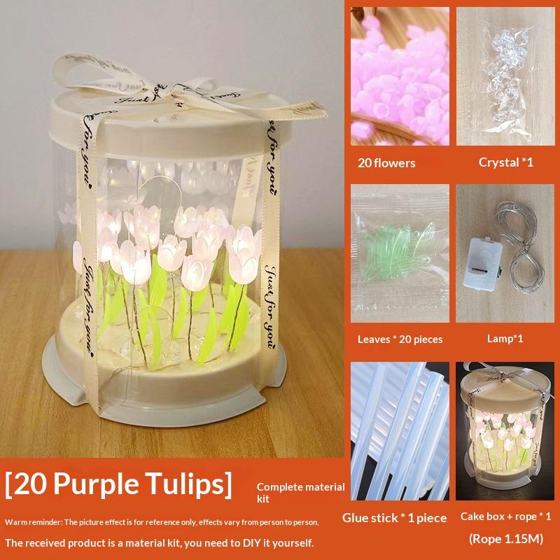 Lampada a Tulipano Fai-da-te Fiore Artificiale Mare di Fiori Scatola per Torta Lampada da Tavolo per Camera da Letto Lampada Notturna Decorazione Artigianale Fatta a Mano Tulipani Regalo di Compleanno
