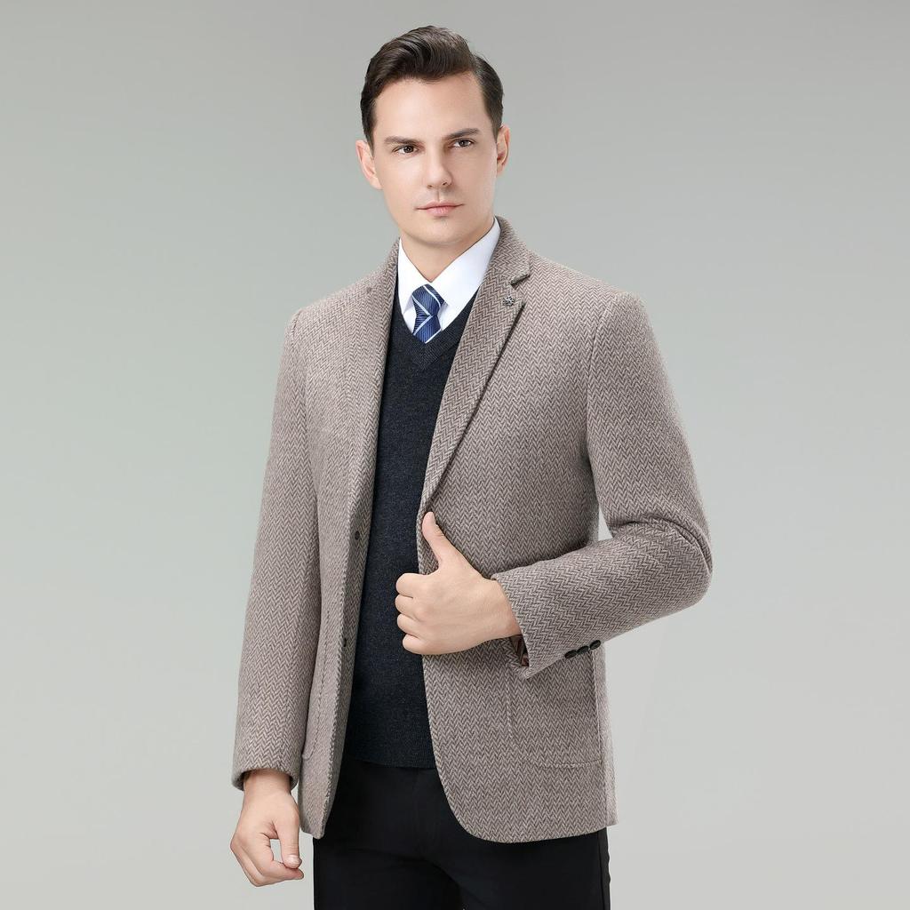 Men's Plus Size 2025 Double-Faced Wool Coat with Detachable Inner Down Jacket and Suit Collar