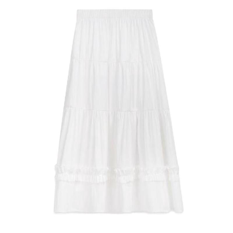 2025 White Summer Lace-Trim A-line Petite Cake Skirt
